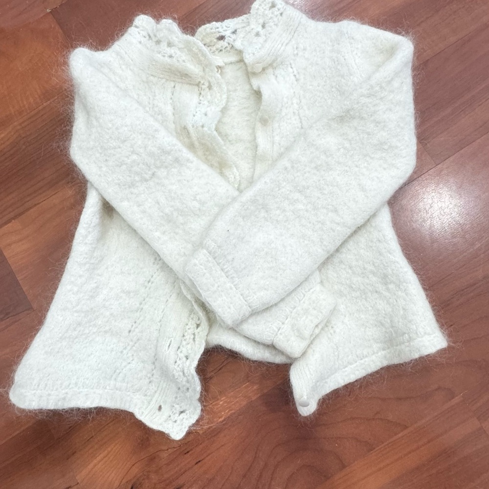Sezane Cream Ruffle-Trim Kids Cardigan - Picture 7 of 9